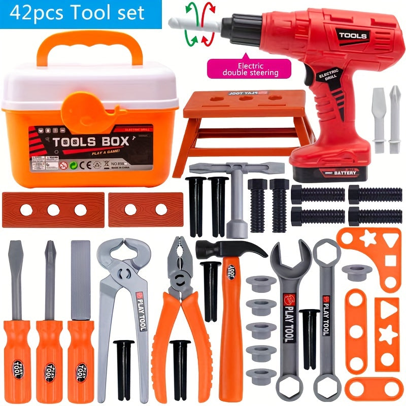 Toy tool box sets in three sizes, with electric drill and simulation repair tools. Great for kids to fix toys and play construction. Suitable for boys and girls.