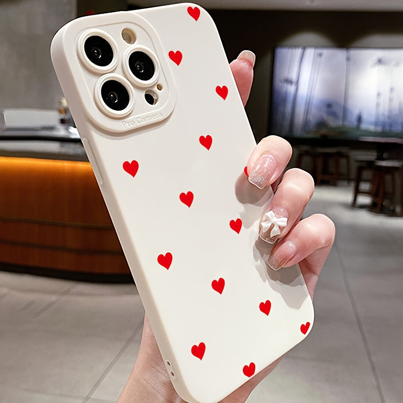 White and red heart TPU protective case for various Apple iPhone models.