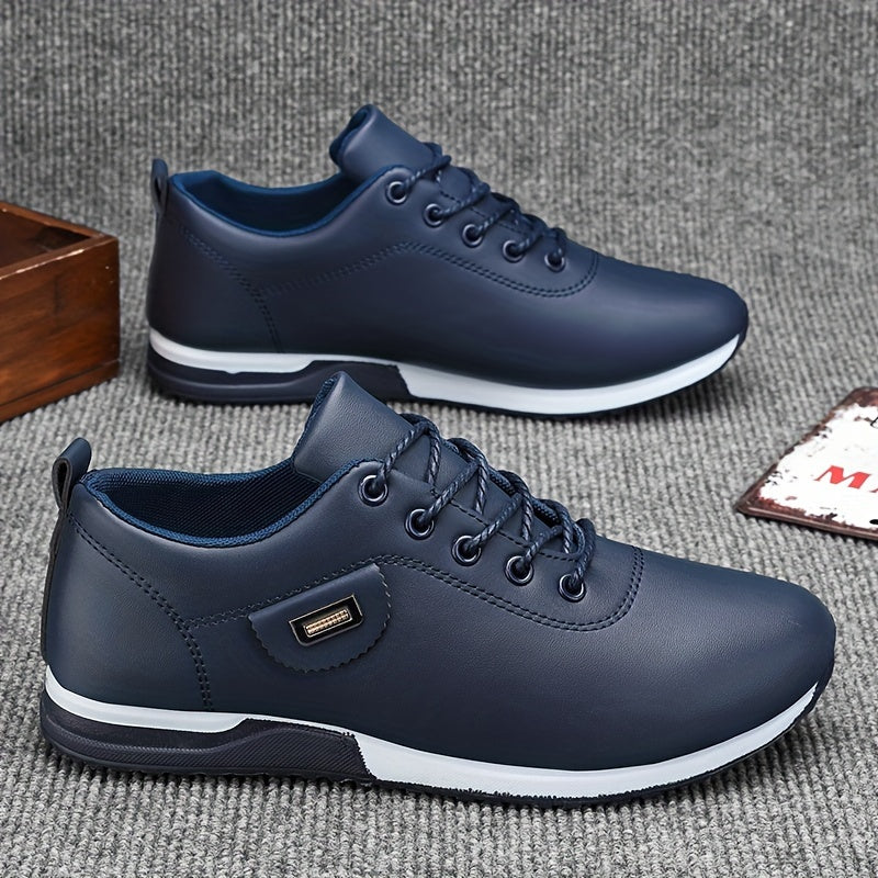 Men's versatile plus-size black business casual shoes with white sole, lace-up design, comfortable insole, and durable upper - ideal for daily wear and travel.