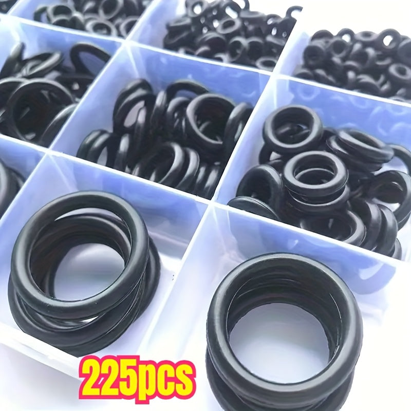 225pcs Premium Rubber O-Ring Assortment Kit - 18 Sizes, Oil-Resistant & Durable Sealing Gaskets for Plumbing, Automotive, Mechanics - Ideal for Air/Gas Connections, with Reusable Storage