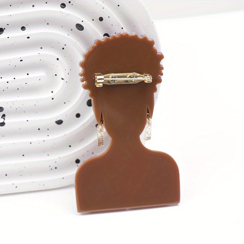 Vintage Gothic Style Acrylic Fashion Girl Brooch featuring a Black Skin Girl design, perfect as a unique Novelty Clothing Accessory for Women.