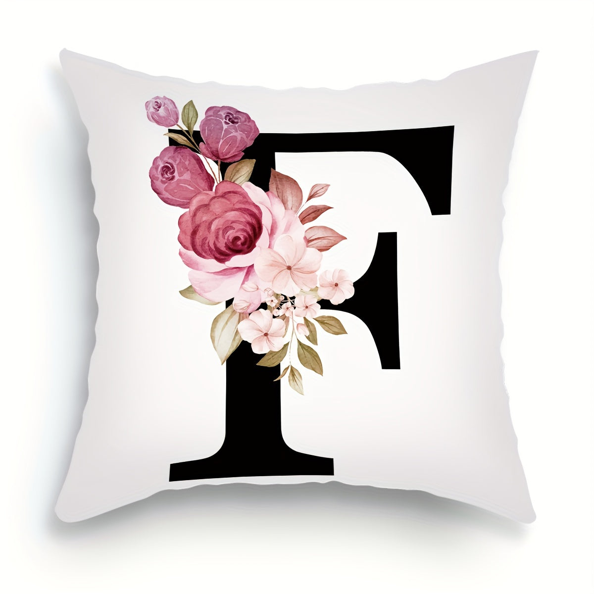 English letter flower print pillowcase for sofa cushions, 45.72cm x 45.72cm.