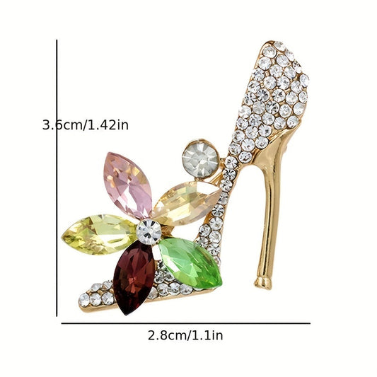 Rhinestone-studded high heel brooch pin with a sparkling finish - Adds a touch of elegance to shirts, suits, cardigans, scarves, and shawls - Ideal for parties and banquets - A fantastic gift idea for women.