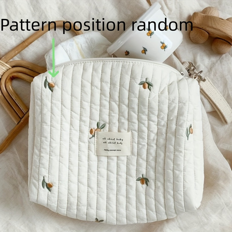 Stylish Diaper Bag with Embroidered Design, Convenient Nappy Organizer with Zipper Closure, Multi-functional Diaper Wet/Dry Bag for Stroller - Reusable and Portable