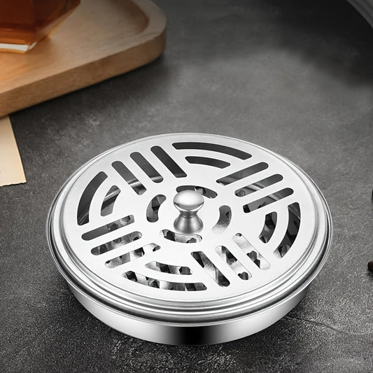 Sturdy Stainless Steel Mosquito Coil Holder with Lid - Flame-Resistant & Durable, Great for Residences, College Dorms & Accommodations - Ideal for Year-End Festivities like Halloween, Thanksgiving, Christmas & New Year's Eve