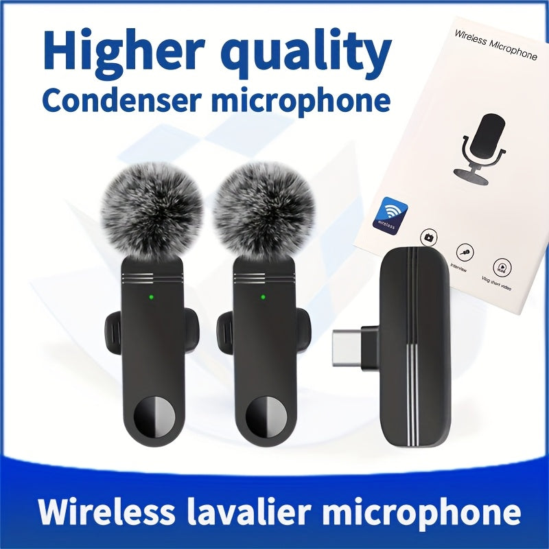 Wireless Lavalier Microphone for Type-C/USB/Android Devices with Omnidirectional Receiver, Noise Cancellation, Auto Pairing, 65-foot Range. Ideal for Interviews, Podcasts, Video Blogs, and