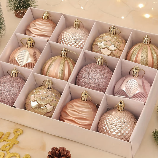 12 Christmas decoration balls, 6cm size, plated, painted, and transparent, ideal for decorating trees, homes, malls, hotels, cafes, restaurants, outdoors, hanging ornaments, gifts, and party supplies.