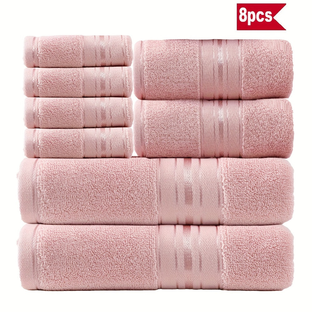 Luxury 8-piece bath towel set made of 100% pure cotton, with hotel-standard quality, soft, absorbent, and suitable for bathrooms, hotels, and spas.