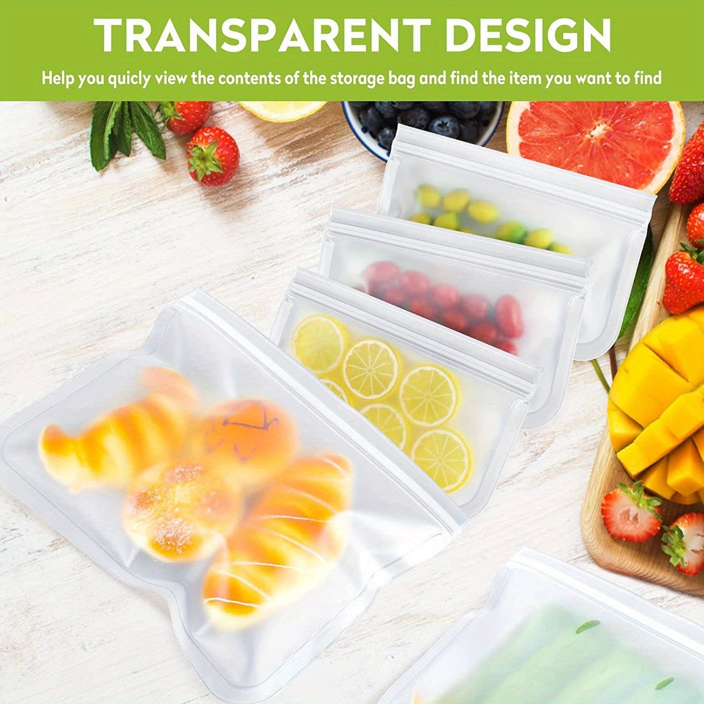 Dishwasher Safe Reusable Freezer Bags - Set of 10, BPA-free and Extra Thickened. Leakproof Silicone and Plastic Free Storage Bags for Meats, Cereal, Sandwiches, Snacks, and Organizing Your Kitchen. Includes Kitchen Accessories for Easy Storage.