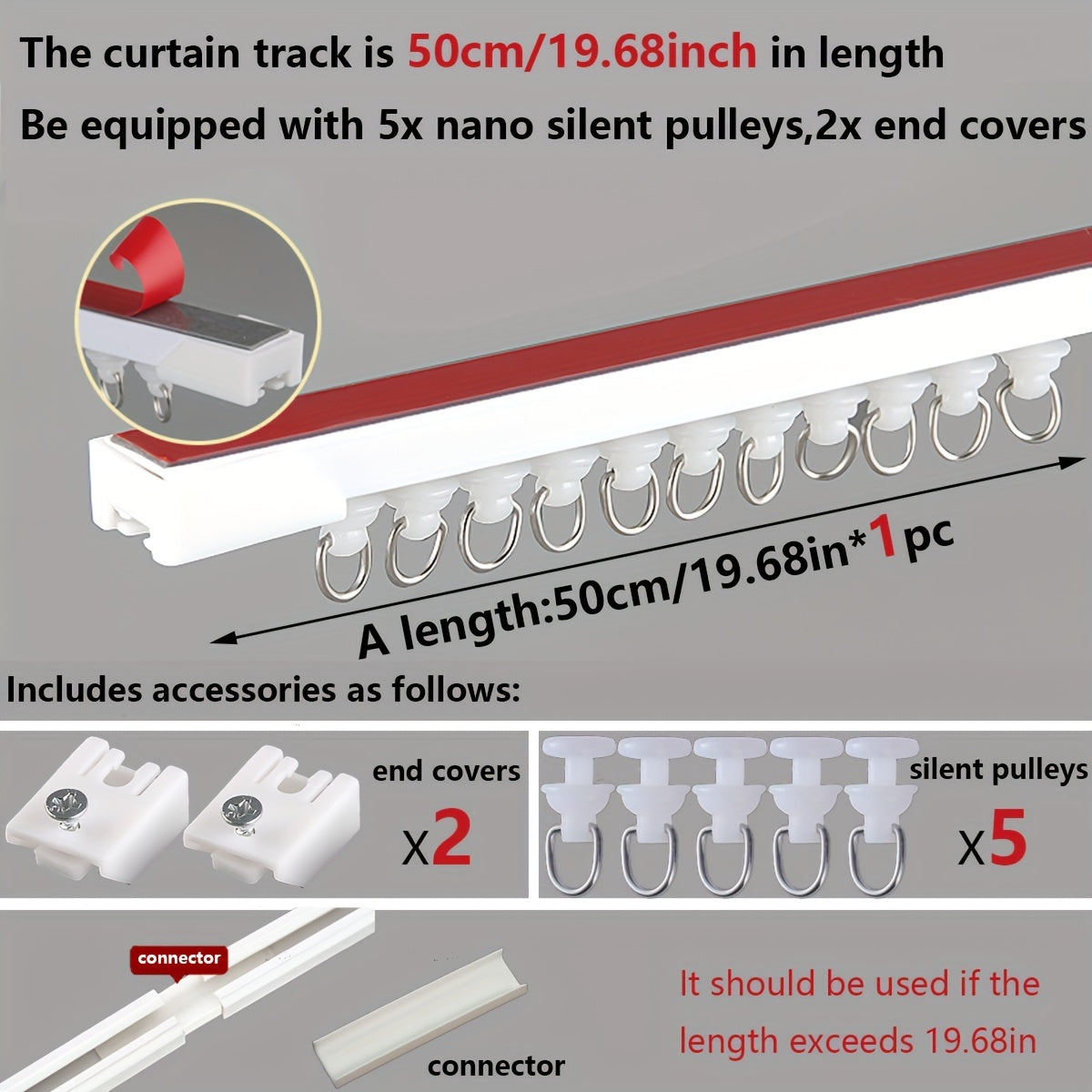 1pc Strong Adhesive Curtain Track for Soundless Sliding in Home, Dorm or Bathroom