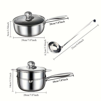 This saucepan is made of durable 316 stainless steel and features a honeycomb non-stick surface, making it perfect for cooking a variety of dishes like baby food, soup, stew, and fried noodles. It also comes with a lid and measuring ladle for added