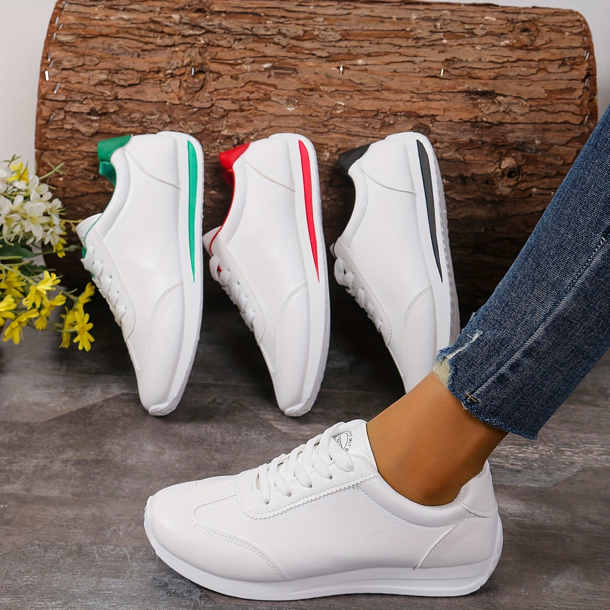 Women's casual sneakers with solid color, lace-up platform, soft sole, and non-slip running trainers.