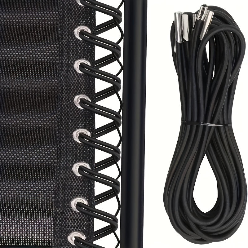 Set of 4 Black Replacement Straps for Zero Gravity Chairs - Made of Tough Polyester, Elastic Ropes for Repairing Loungers and Bungee Beach Chairs