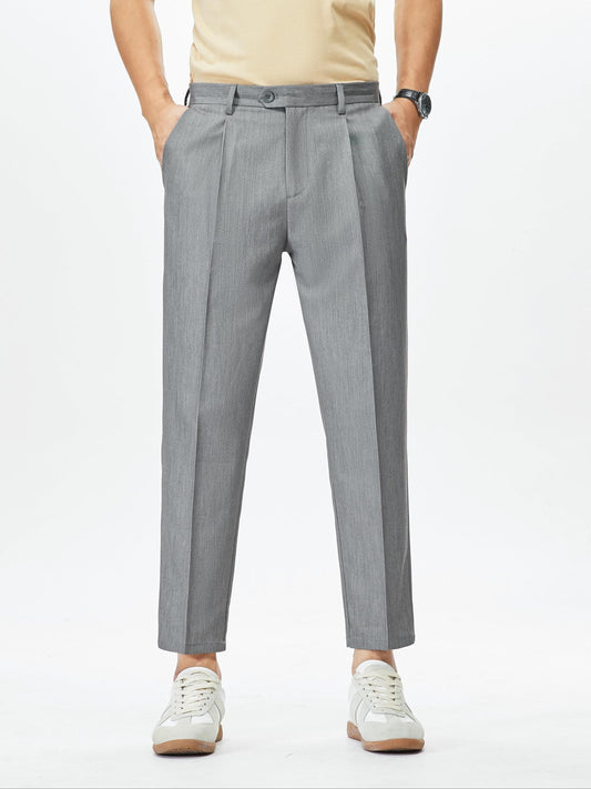 Men's cropped pants in solid color, semi-formal style for casual outdoor wear.