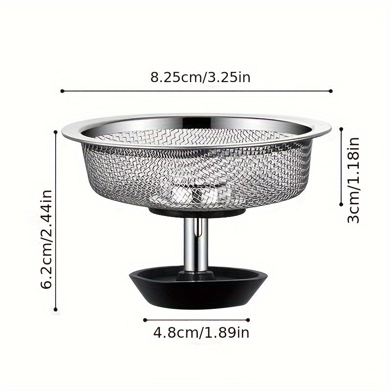 Stainless steel sink strainer with stopper, metal filter basket for food scraps, upgraded colander set, dishwasher safe.