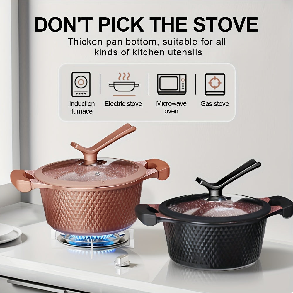 Luxury Set of 15 High-Quality Non-Stick Diamond Series Cookware Pieces, Including Frying Pans, Soup Pots, and Multi-Functional Die-Cast Aluminum Pot, Perfect for High-End Kitchen Cooking Combination.