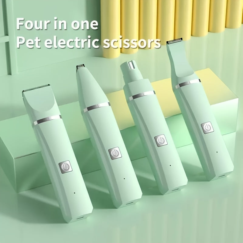 4-in-1 USB Rechargeable Pet Grooming Kit for Cats and Dogs: Includes Electric Hair Clippers, Nail Trimmer & Foot Shaver