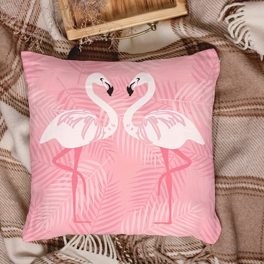 Pink Flamingo Print Cushion Cover - 1 Piece, Filler Not Included - Decorative Throw Pillow Cover for Sofa and Living Room