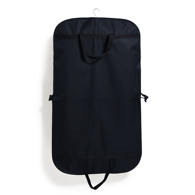 This durable black garment cover is perfect for protecting your clothes in the closet or while traveling. Featuring a strong handle and zippered closure, this dust-proof and moisture-proof suit bag is an ideal home and travel essential. Clothing