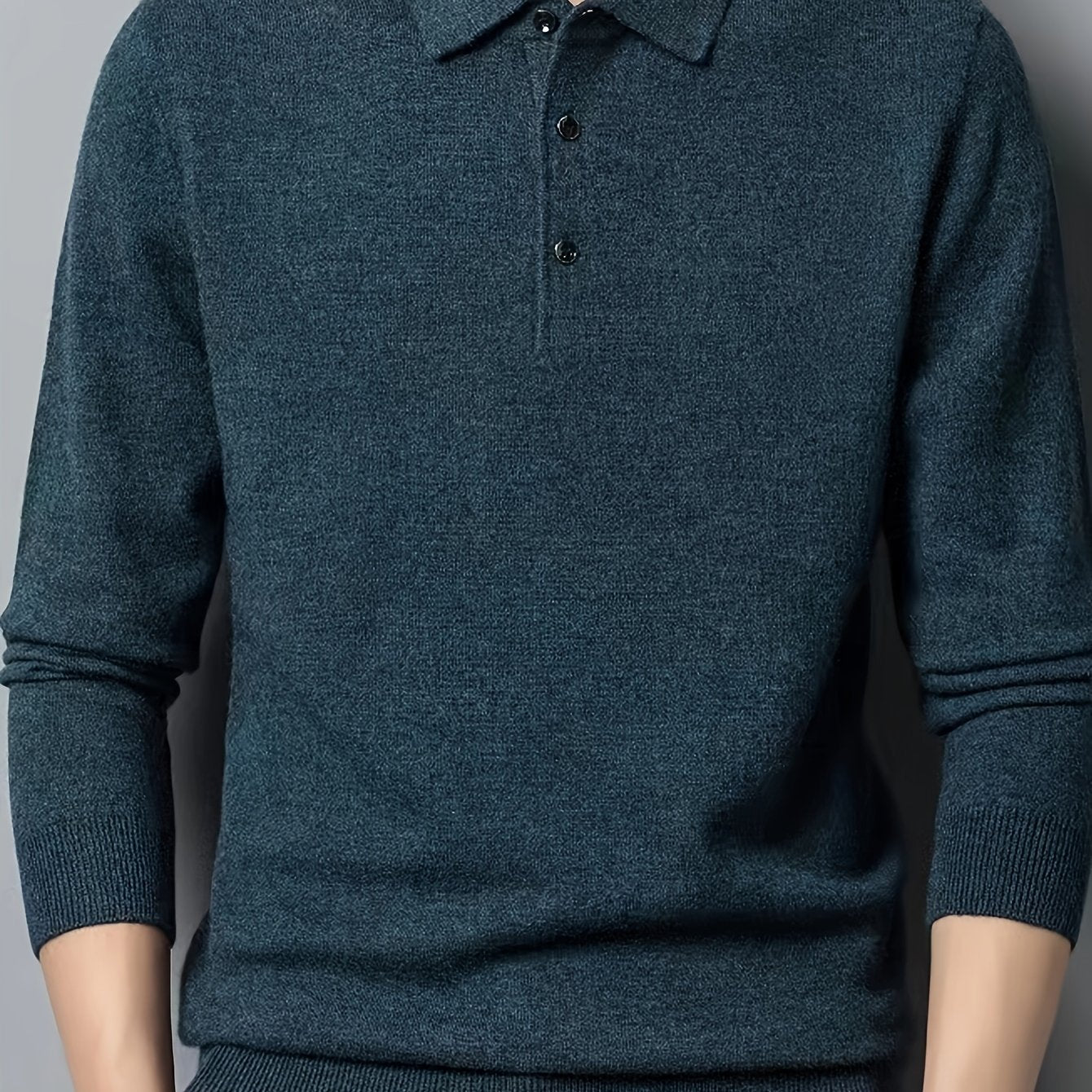 Men's buttoned long sleeve thermal sweater, ideal for fall/winter casual wear.