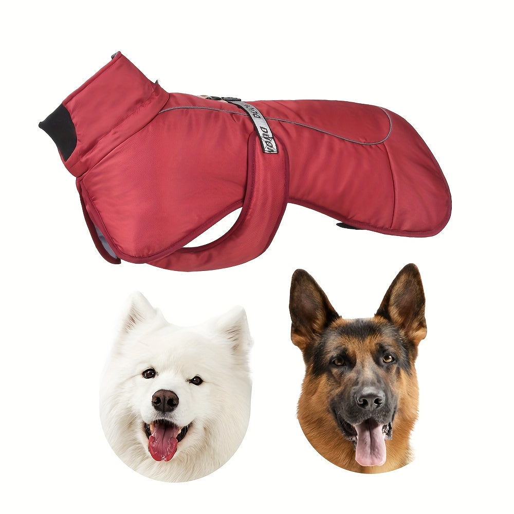 Waterproof and windproof jacket with cozy fleece lining for dogs of all sizes.