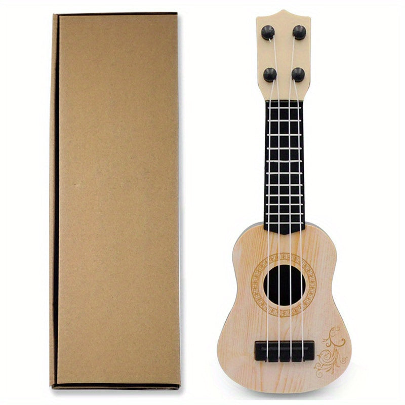 Mini playable uke instrument figurine made of plastic for home and office decor, ideal gift for music enthusiasts.