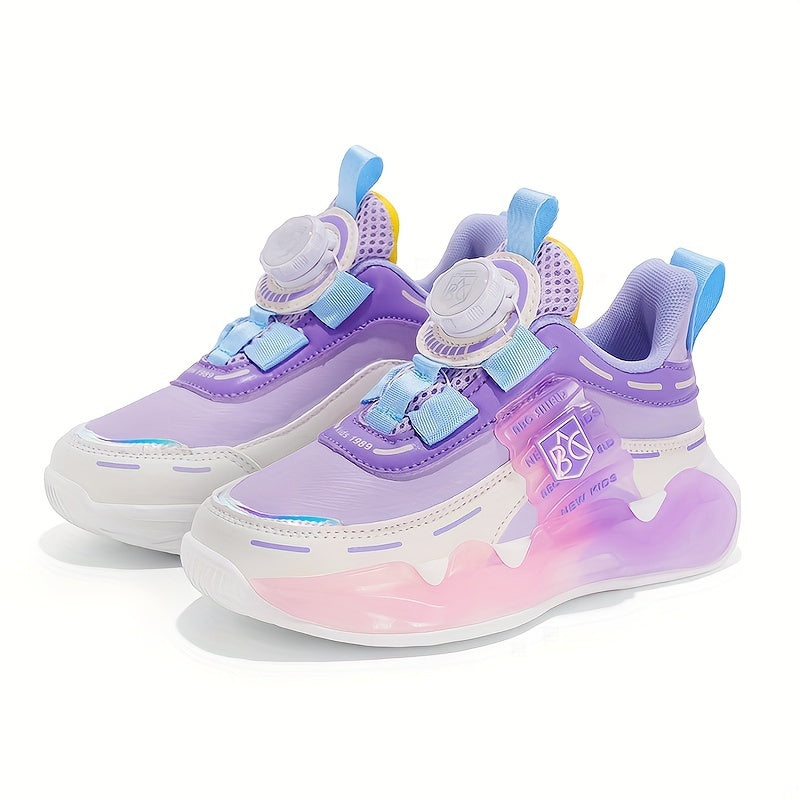 Casual cool platform sneakers with rotating button for girls, comfortable shock-absorbing sneakers for running basketball. 

Revised: Casual platform sneakers with rotating button and