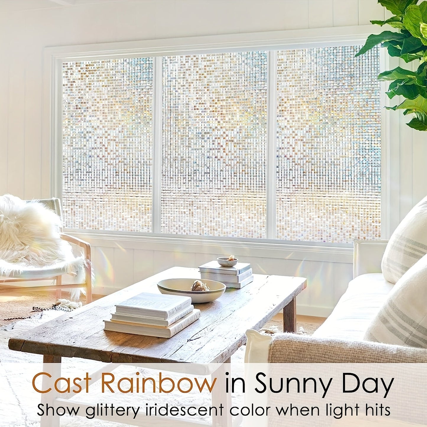 Frosted Retro Mosaic Grid Privacy Glass Film provides heat insulation with adhesive-free application. This semi-transparent film offers sun protection and can be used as window decals or stickers. Perfect for adding decoration to your bathroom or door