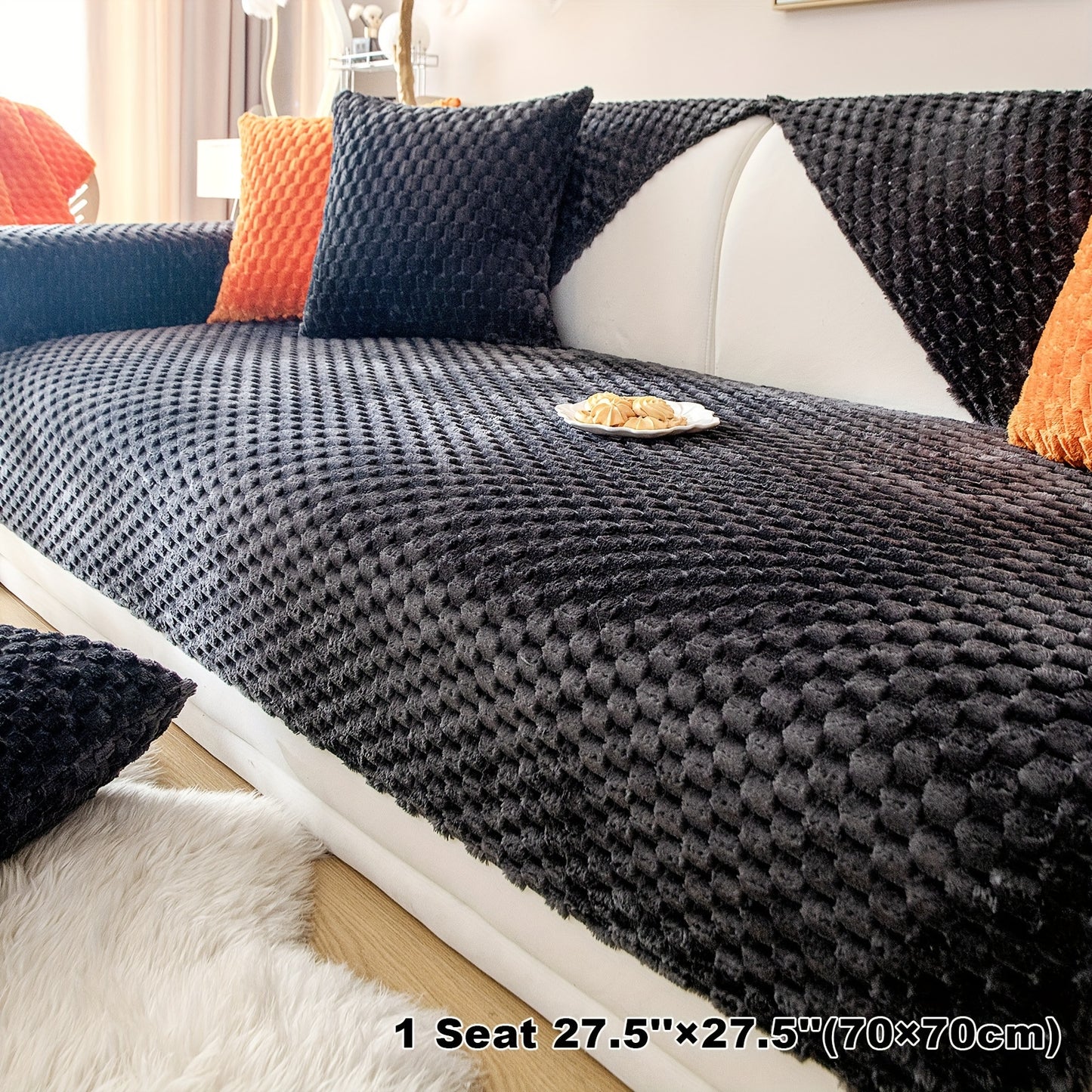 Honeycomb velvet sofa cover, pet-friendly furniture protector for all rooms.