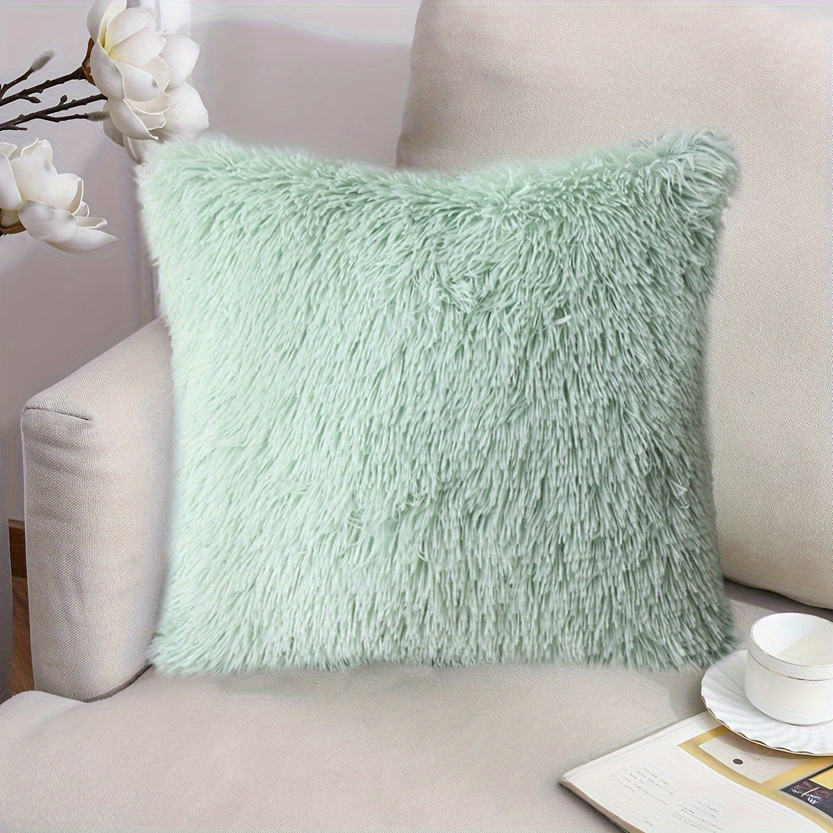 Luxurious 40.64x40.64 cm Fluffy Throw Pillow Cover with Zip Closure - Soft, Fuzzy Square Case for Sofa & Bedroom Decor, Hand Wash Only, Modern Home Decor. Pillow insert not included.