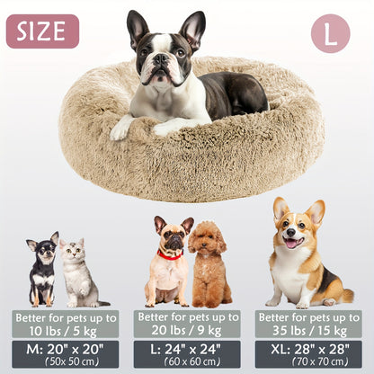 Cozy round pet bed for dogs, ideal for autumn and winter indoor sleeping.