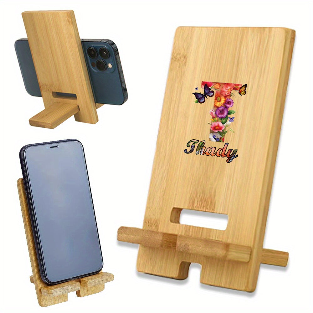 Personalized Wooden Cell Phone Stand with Custom Name - This detachable and universal phone holder is perfect for your desk or on the go. Made of wood, it features a convenient charging hole and can be customized with your name or a personalized DIY