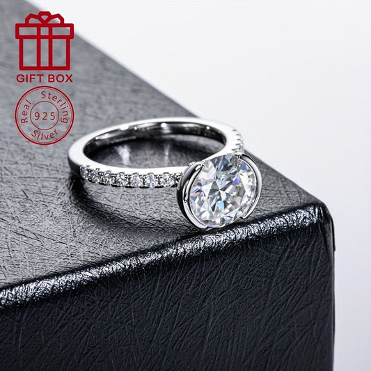 Stylish 925 Sterling Silver Moissanite Ring featuring a 9.0mm Half-Wrap Design, 3CT Total Carat Weight, and Lightweight 3.7g - Ideal for Wedding, Anniversary, or Gift Giving. A unique piece for Women's Fashion, a perfect Friend or Bridesmaid Gift option.