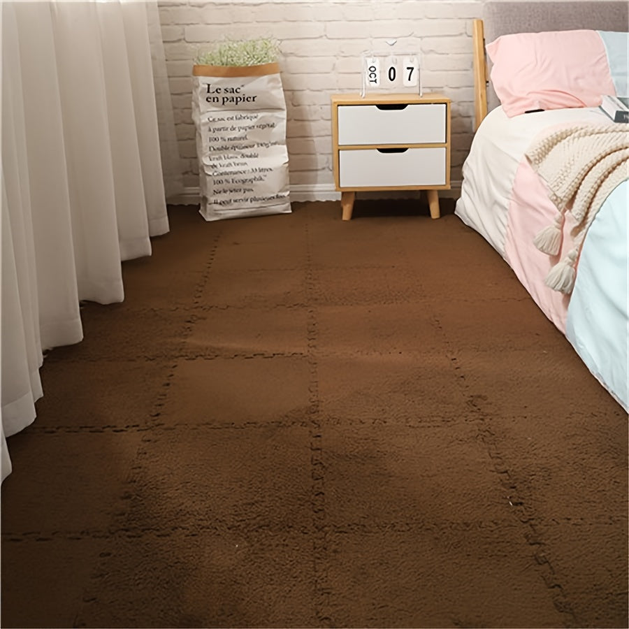 20 Thickened bedroom/living room carpets for full coverage. Warm, machine washable, non-slip, 29.97x29.97cm, made of polyester & EVA for indoor use.