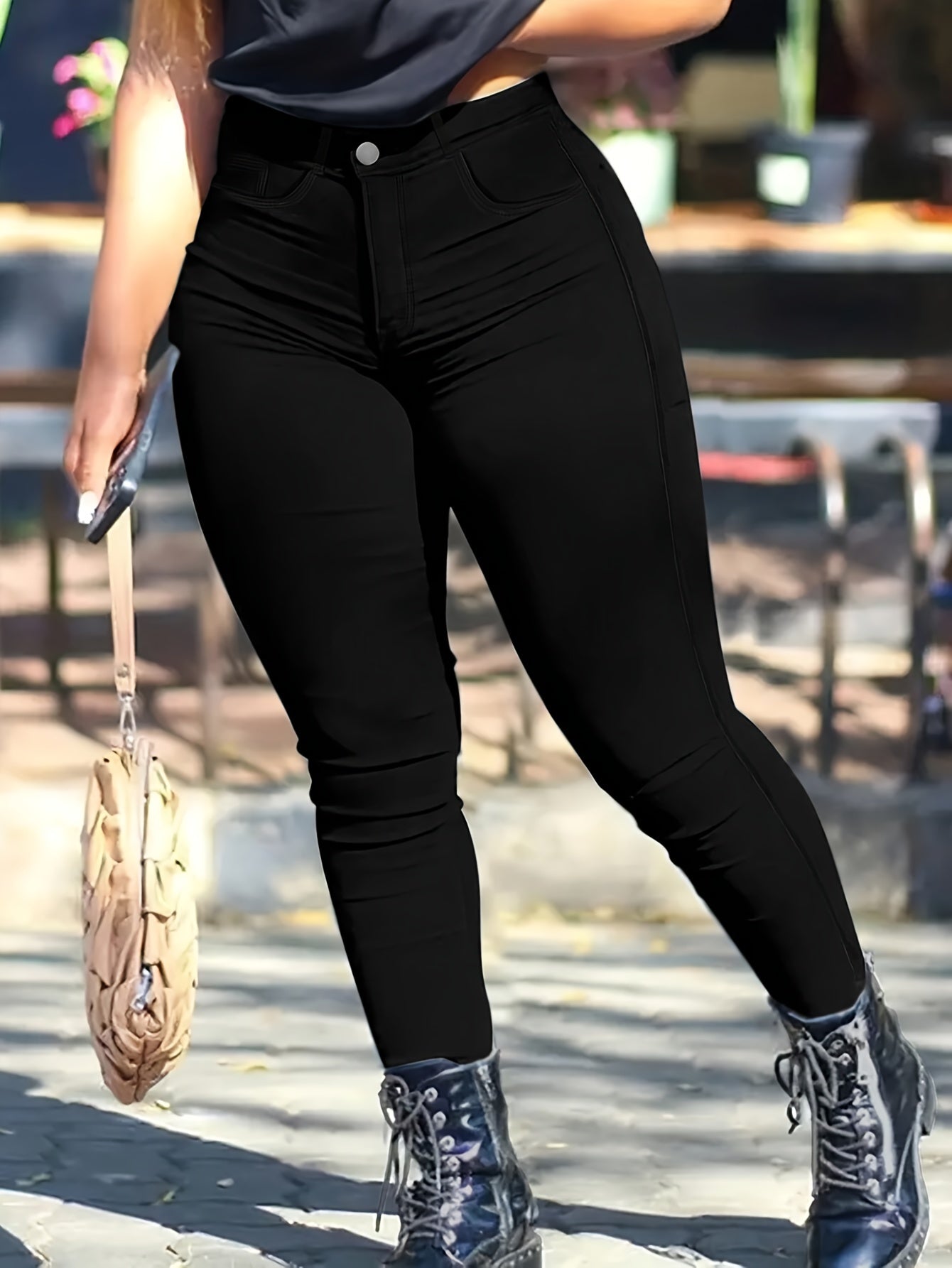 Stylish black high waist plus size skinny jeans with super stretch for everyday wear.