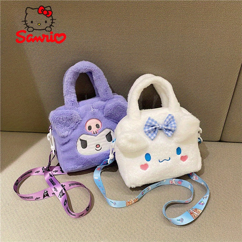 Sanrio Hello Kitty, Kuromi & My Melody Plush Tote: Soft polyester shoulder bag for fans, perfect for parties and as a Valentine's Day gift by SANRIO.