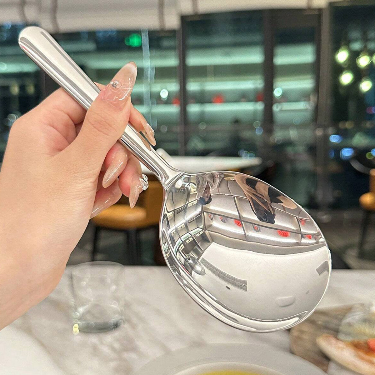 Large Stainless Steel Buffet Spoon - Perfect for Parties, Banquets, and Buffets! This dishwasher-safe utensil is a practical addition to any kitchen, ideal for serving up delicious meals for the whole family.