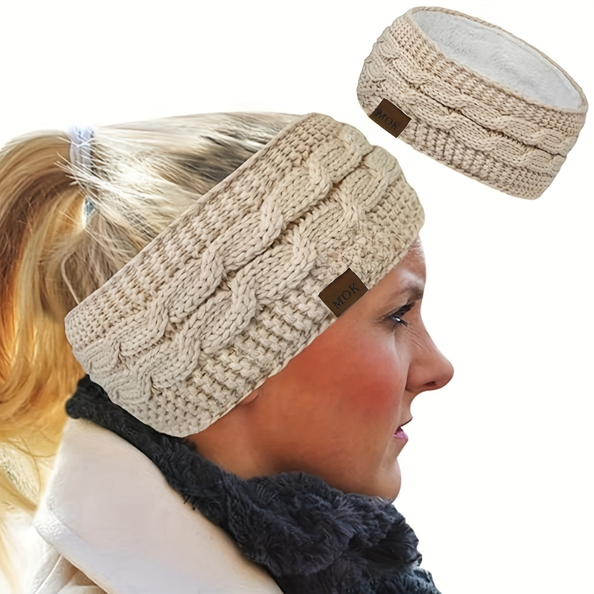 Festive Winter Cable Knit Head Wrap with Warm Fuzzy Feel - Hand Wash Only - Stretchable - Ear Warmers for Women - Perfect Gifts for Her