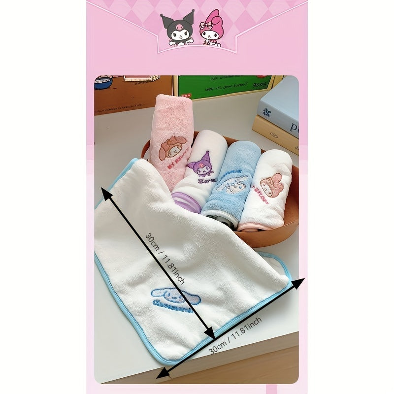 Soft coral fleece towel in modern striped pattern with Kuromi & My Melody design, perfect for face & bath, daily use, 280 GSM, ginkgo square shape.