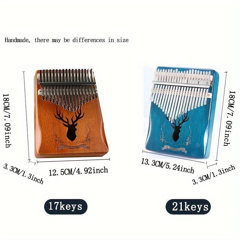 17 & 21 key Kalimba Thumb Piano with iron tines, easy to learn, portable with bag. Great music gift for beginners and professionals. Perfect for birthdays and holidays. Bonus accessories