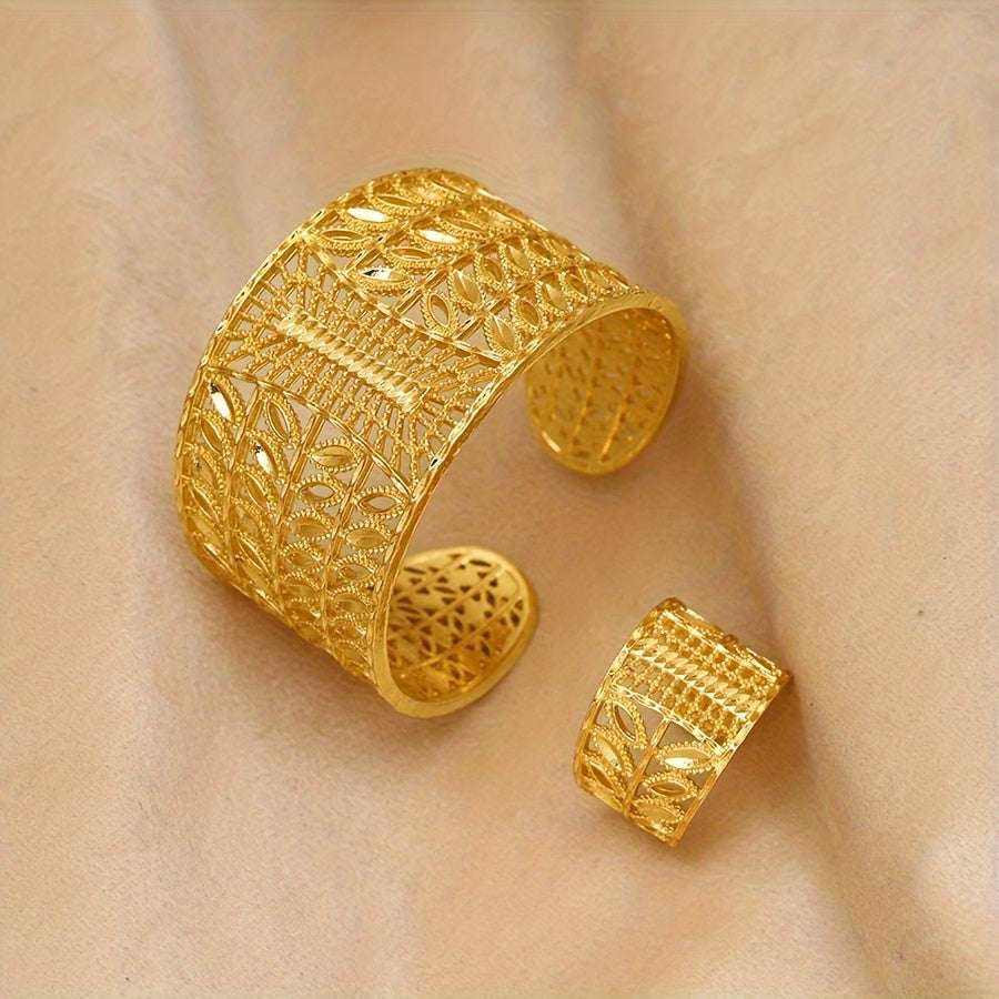 Stylish Duo: Vintage-Inspired Hollow Bangle & Ring Set - Ideal for Weddings, Parties, & Festivals