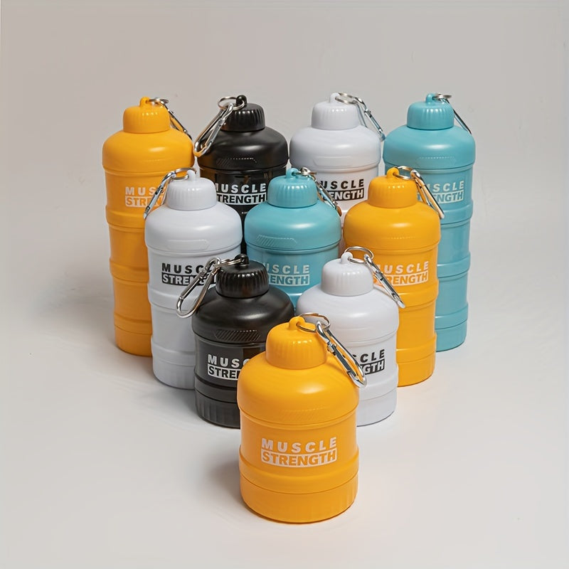 Portable protein powder container with a multi-tier plastic bottle for gym and outdoor sports, with a keychain. Size 7cm X 11cm/20cm/15.5cm.