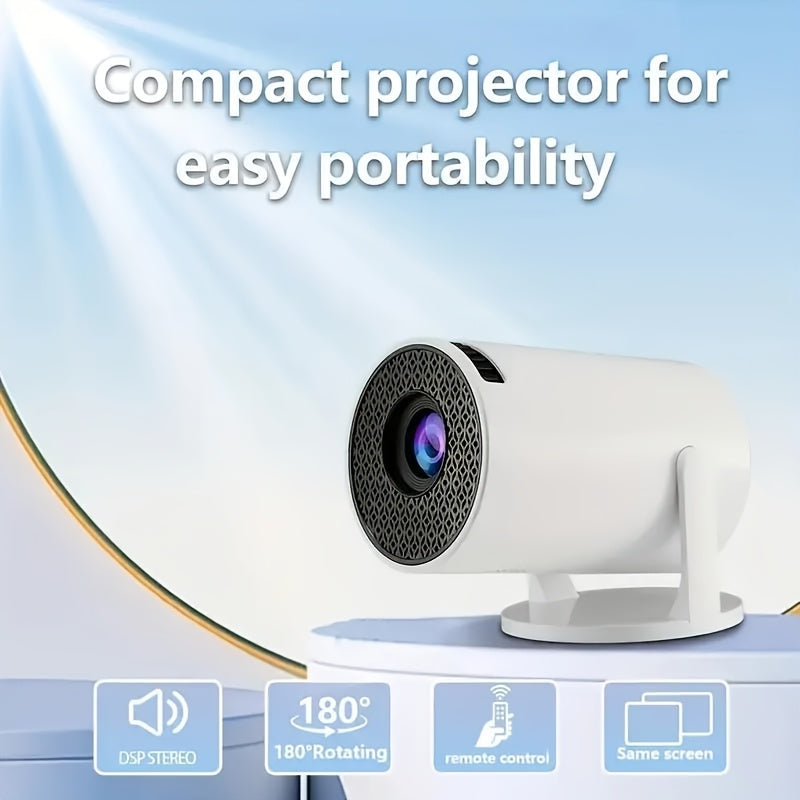 Compact Mini Projector with HD video, European Standard Plug, 180-Degree Adjustable Projection, Pan and Tilt Features, perfect for Home Cinema, Office, School, Meetings, and Holiday Gifts.