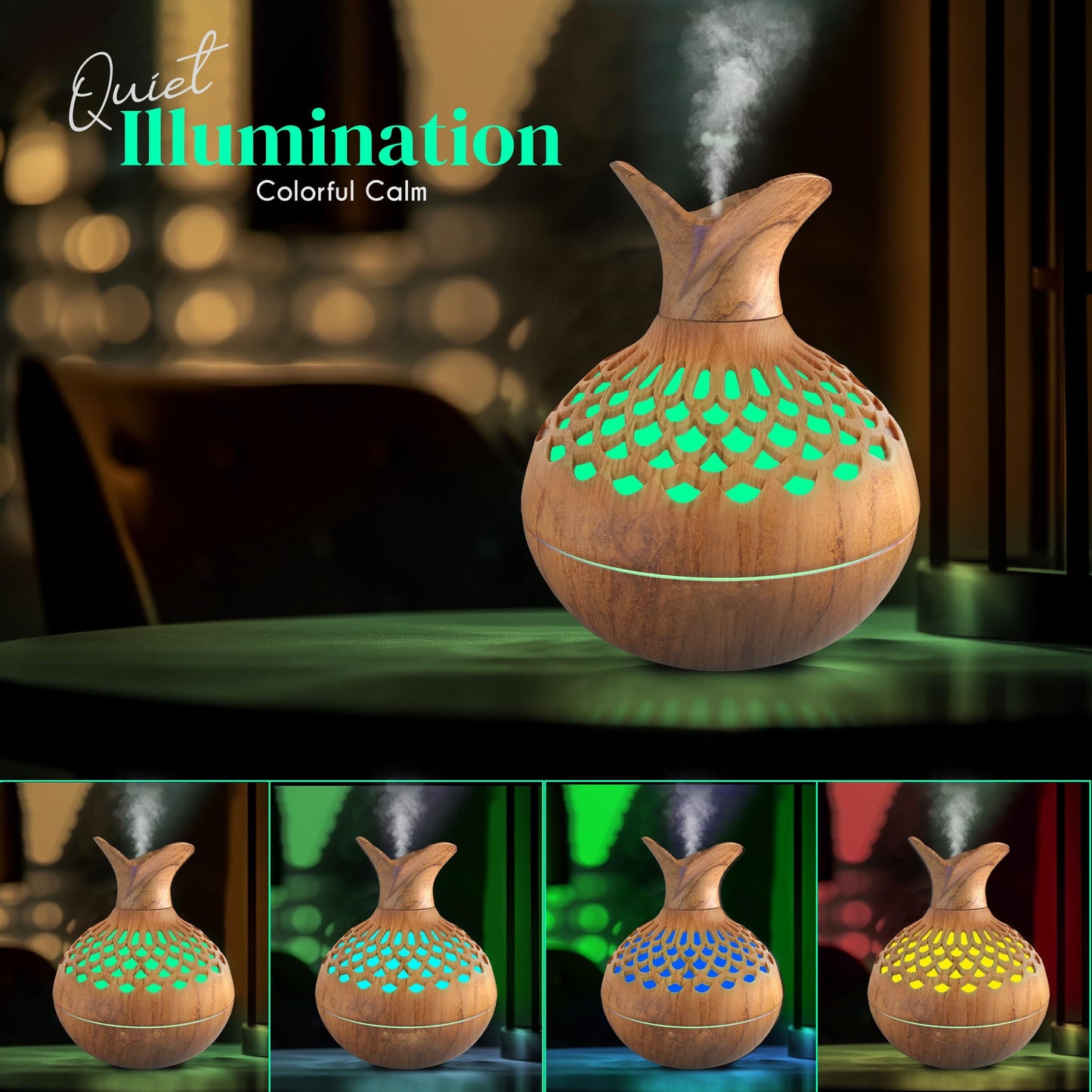 Charming Wood Grain Cool Mist Humidifier - USB Powered, 10.14oz, Ideal for Home, Office, Car, And Classroom Decor - Great Holiday Gift to Improve Air Quality and Soothe Your Senses.