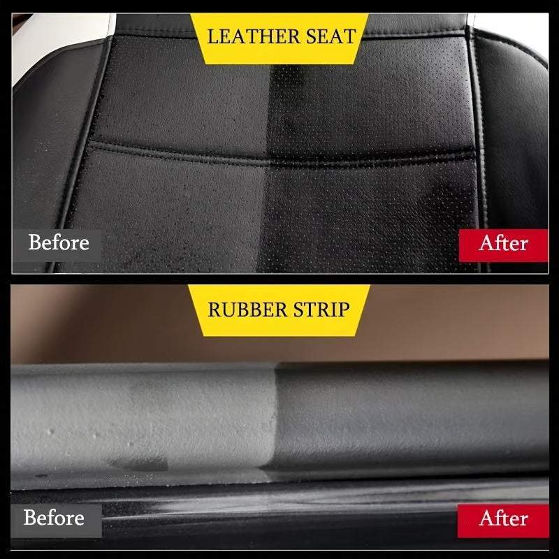 Car restoration wax with multi-purpose use: interior shine, tire protection, black vehicle yellowing repair, and nano crystal plating for dashboards.