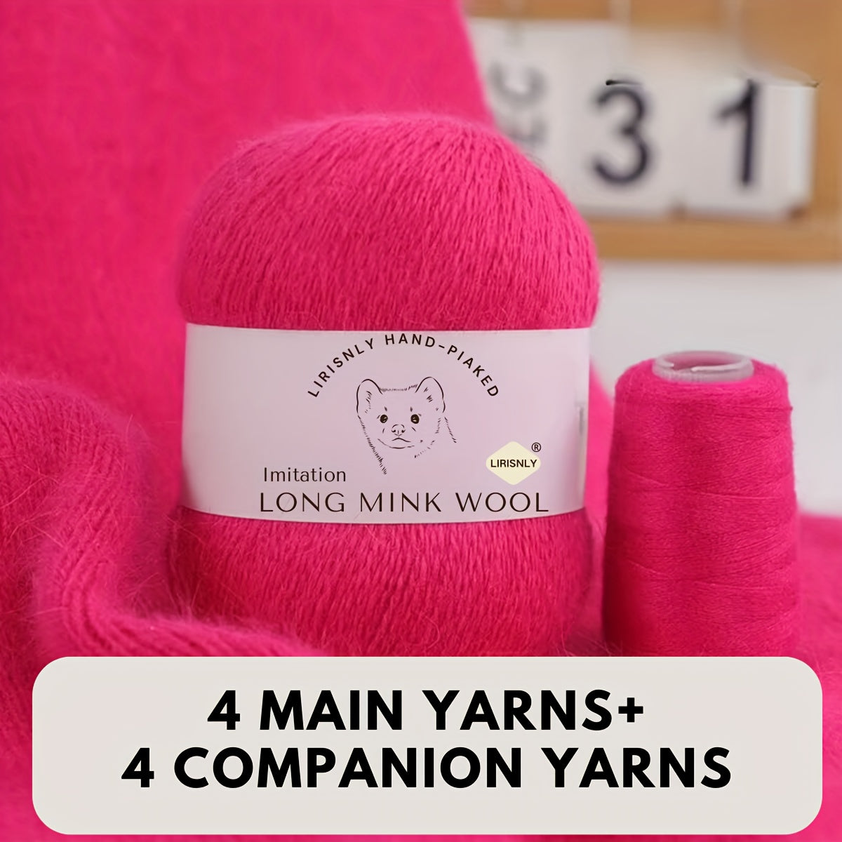 4pcs of faux mink wool and long wool totalling 280g, with 50g faux mink wool and 20g companion thread each. Skin-friendly and warm, suitable for knitting scarves, sweaters, hats, etc.