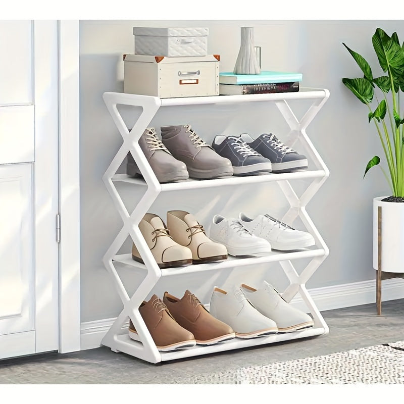 Black Metal Shoe Rack with X-Shaped Design - 4-Tier Shoe Organizer for Entryway and Living Room, Space-Saving and Dust-Proof, Ideal for Sneakers, Boots, and Other Footwear.