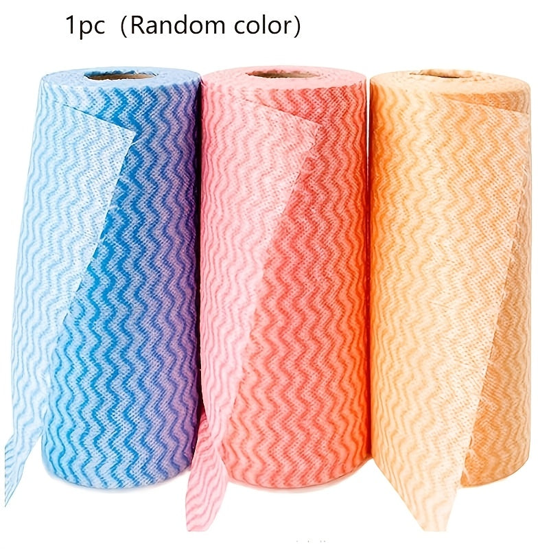 1 roll containing 50pcs of oil-free washable non-woven cloth, disposable dish towels. These versatile towels are perfect for use in the kitchen, living room, bathroom, toilet, and more. Perfect for those looking for a convenient cleaning solution.