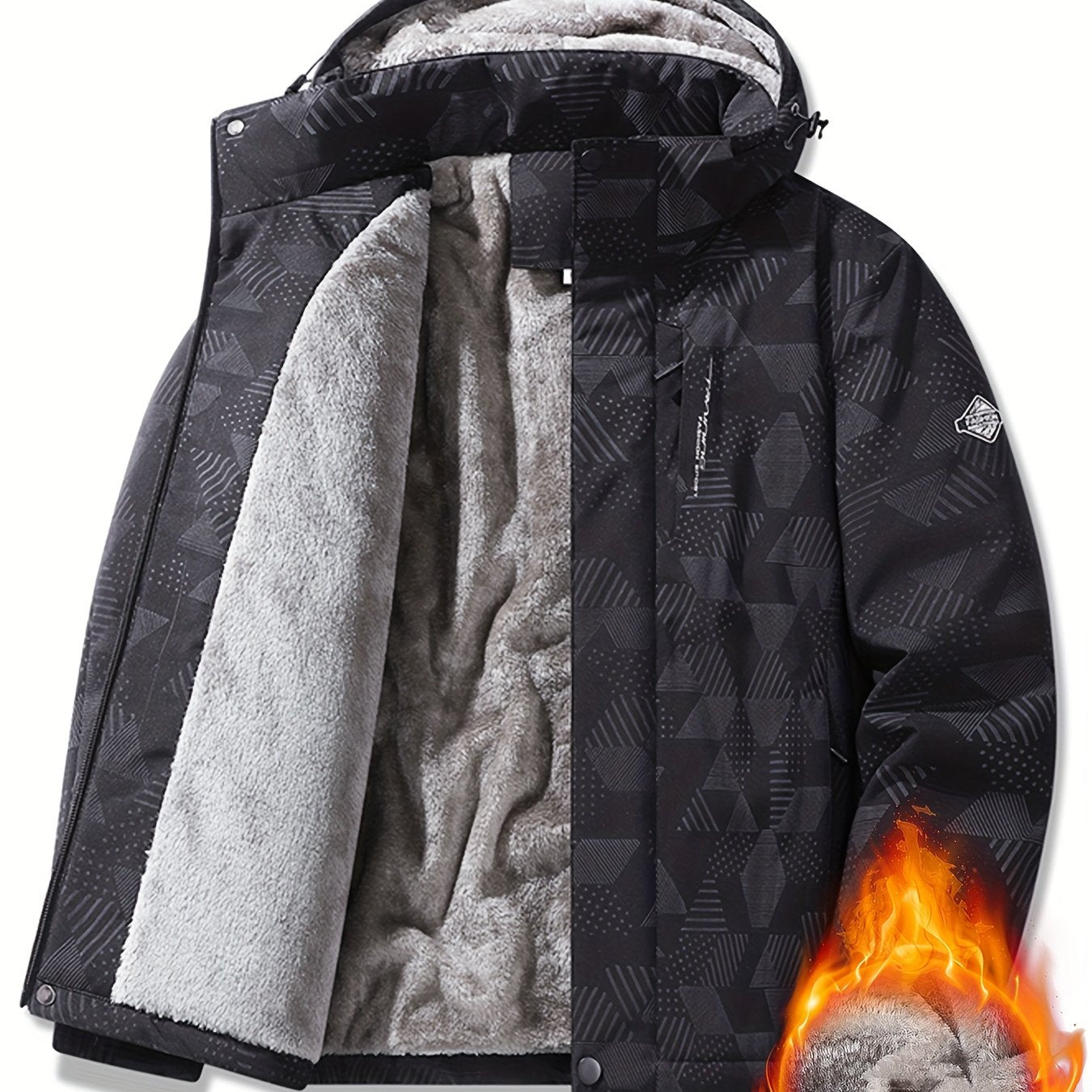 Casual men's fleece jacket with hood and pockets, ideal for outdoor activities. Thick and warm for winter, spring, and fall.