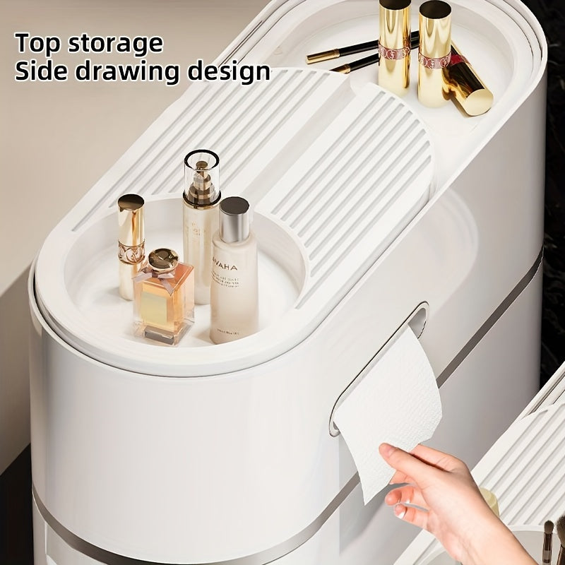 Multi-functional 3/4-Tier White Pull-Out Storage Cabinet for Tissues & Various Items - Water-resistant, Versatile Organizer for Bathroom, Kitchen, Living Room, Bathroom Cabinet, Under-Bed Storage Solution